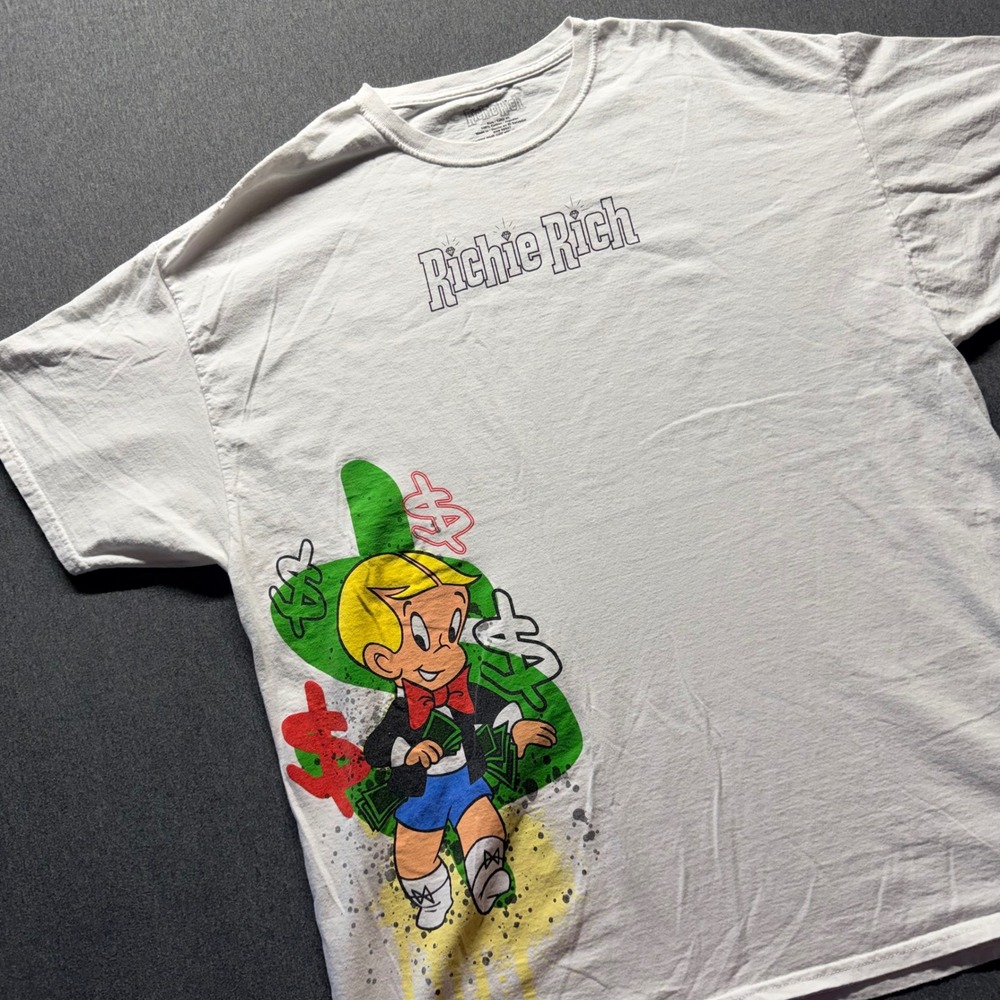 Richie Rich Graphic T-Shirt Mens XL White Harvey Comics Money C-Life Group 2020